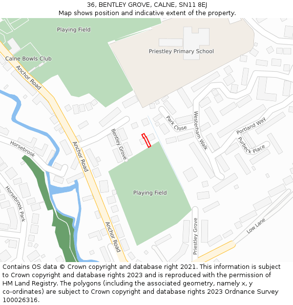 36, BENTLEY GROVE, CALNE, SN11 8EJ: Location map and indicative extent of plot