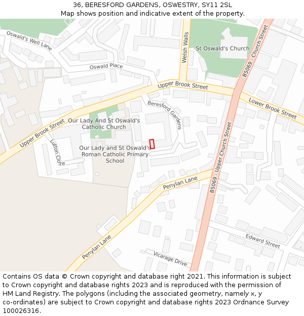 36, BERESFORD GARDENS, OSWESTRY, SY11 2SL: Location map and indicative extent of plot