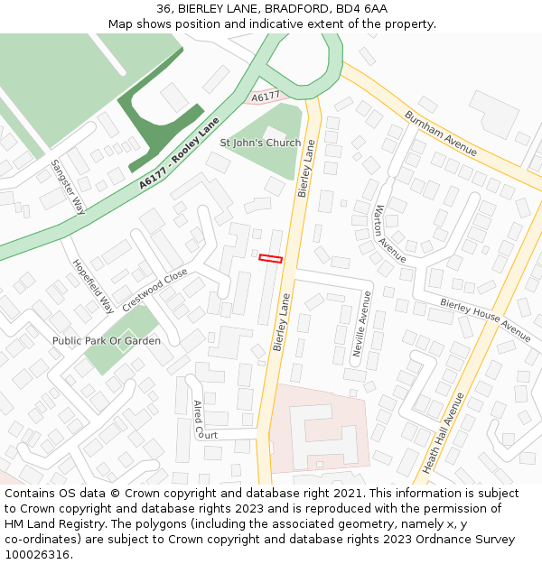 36, BIERLEY LANE, BRADFORD, BD4 6AA: Location map and indicative extent of plot