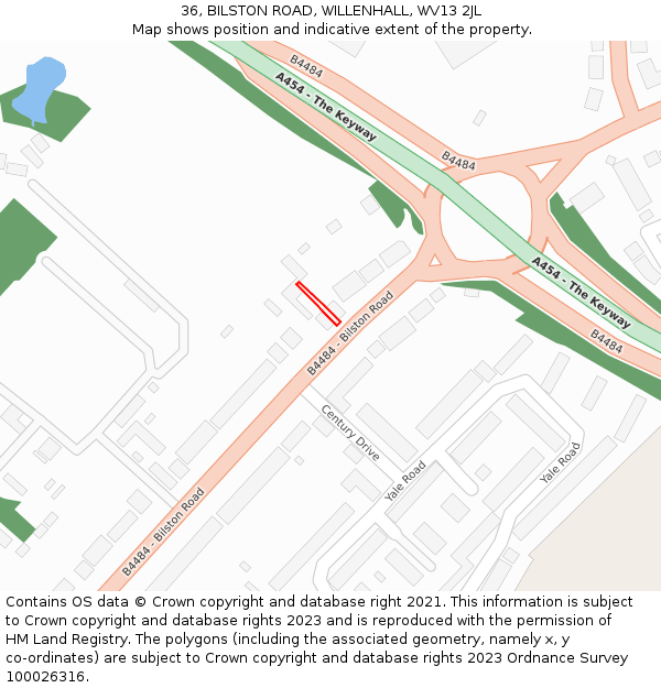 36, BILSTON ROAD, WILLENHALL, WV13 2JL: Location map and indicative extent of plot