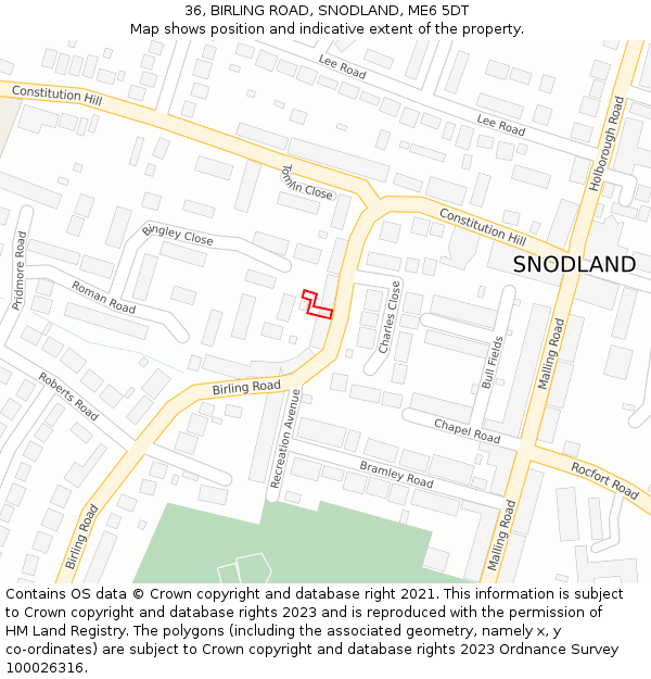 36, BIRLING ROAD, SNODLAND, ME6 5DT: Location map and indicative extent of plot