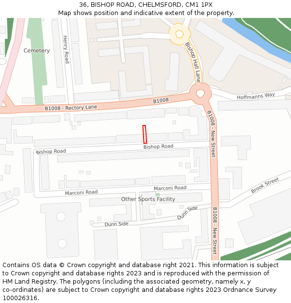 36, BISHOP ROAD, CHELMSFORD, CM1 1PX: Location map and indicative extent of plot