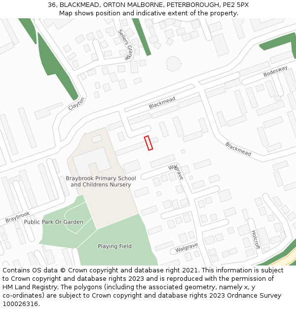 36, BLACKMEAD, ORTON MALBORNE, PETERBOROUGH, PE2 5PX: Location map and indicative extent of plot