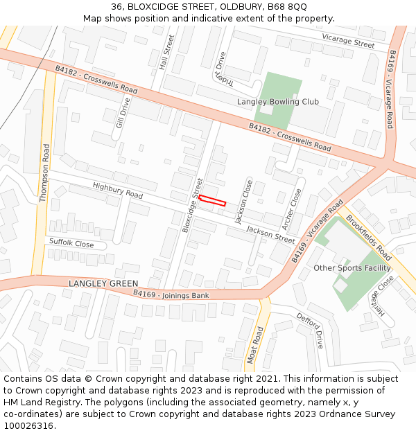 36, BLOXCIDGE STREET, OLDBURY, B68 8QQ: Location map and indicative extent of plot
