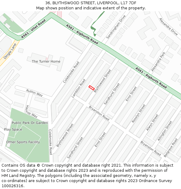 36, BLYTHSWOOD STREET, LIVERPOOL, L17 7DF: Location map and indicative extent of plot