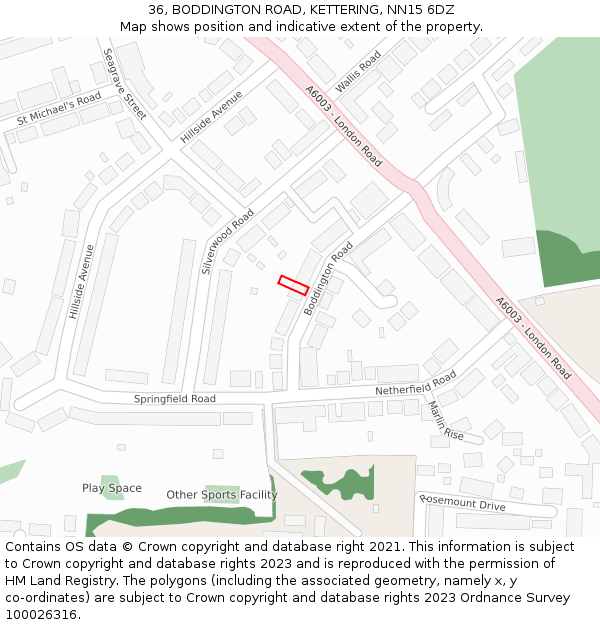 36, BODDINGTON ROAD, KETTERING, NN15 6DZ: Location map and indicative extent of plot
