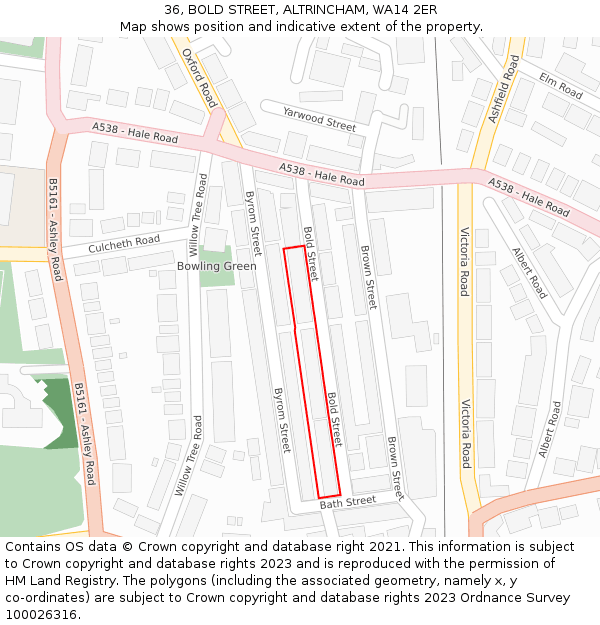 36, BOLD STREET, ALTRINCHAM, WA14 2ER: Location map and indicative extent of plot