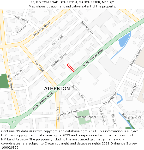36, BOLTON ROAD, ATHERTON, MANCHESTER, M46 9JY: Location map and indicative extent of plot