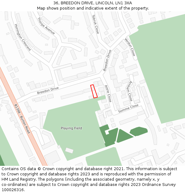 36, BREEDON DRIVE, LINCOLN, LN1 3XA: Location map and indicative extent of plot