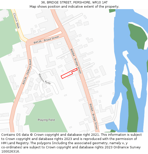 36, BRIDGE STREET, PERSHORE, WR10 1AT: Location map and indicative extent of plot