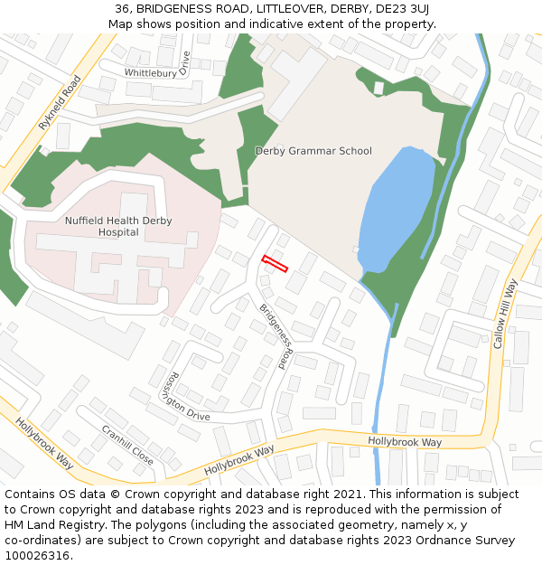 36, BRIDGENESS ROAD, LITTLEOVER, DERBY, DE23 3UJ: Location map and indicative extent of plot