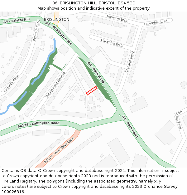 36, BRISLINGTON HILL, BRISTOL, BS4 5BD: Location map and indicative extent of plot