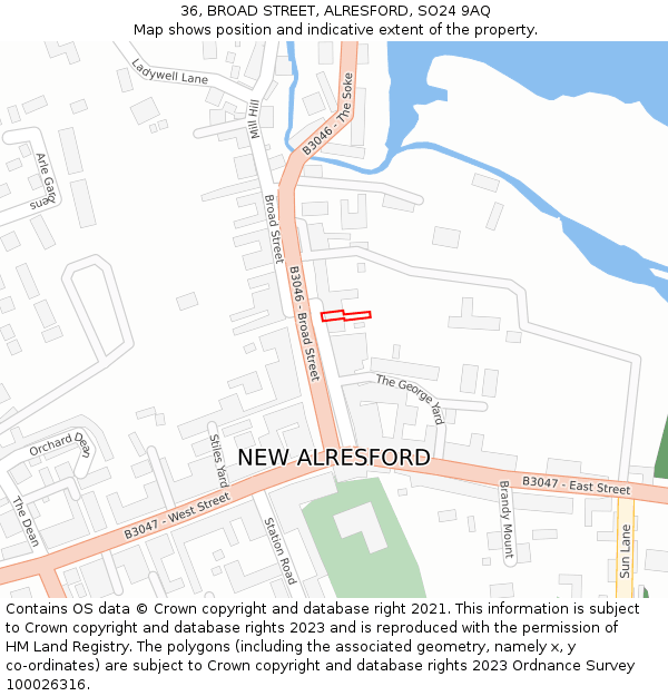 36, BROAD STREET, ALRESFORD, SO24 9AQ: Location map and indicative extent of plot
