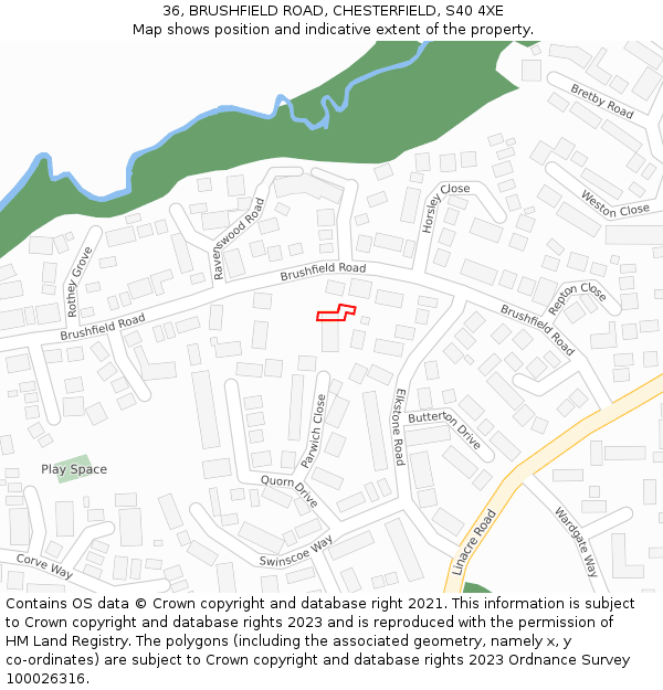 36, BRUSHFIELD ROAD, CHESTERFIELD, S40 4XE: Location map and indicative extent of plot