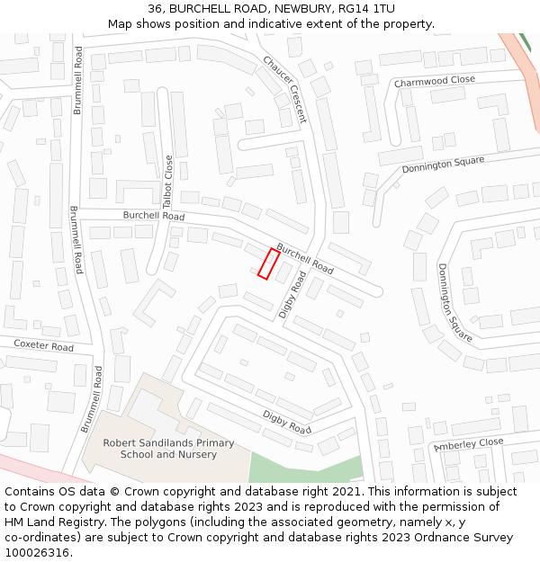 36, BURCHELL ROAD, NEWBURY, RG14 1TU: Location map and indicative extent of plot