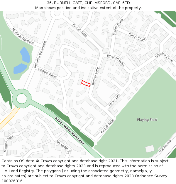 36, BURNELL GATE, CHELMSFORD, CM1 6ED: Location map and indicative extent of plot