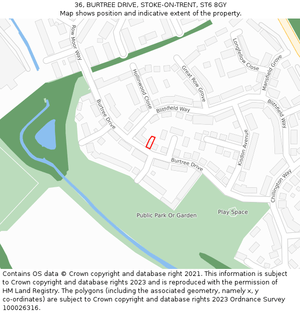 36, BURTREE DRIVE, STOKE-ON-TRENT, ST6 8GY: Location map and indicative extent of plot