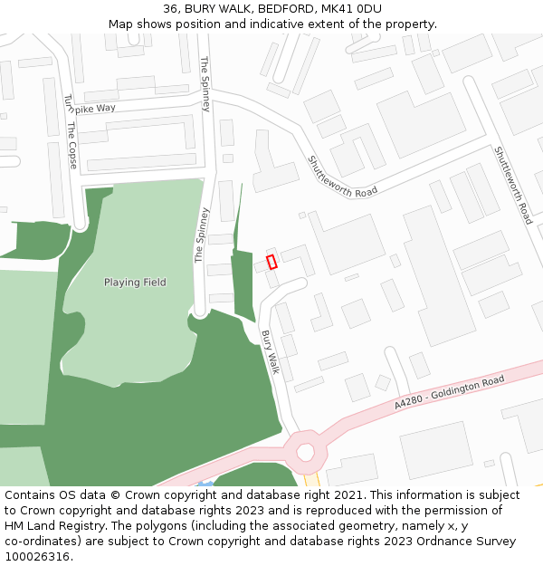 36, BURY WALK, BEDFORD, MK41 0DU: Location map and indicative extent of plot