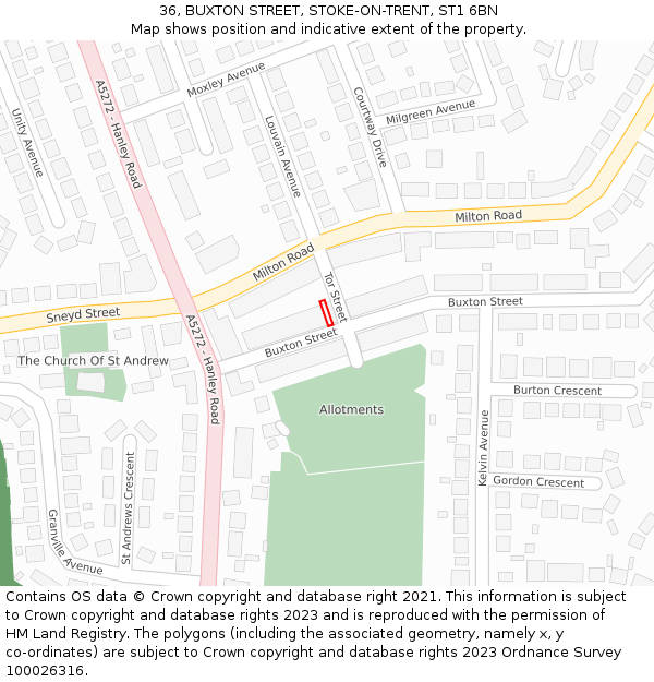 36, BUXTON STREET, STOKE-ON-TRENT, ST1 6BN: Location map and indicative extent of plot