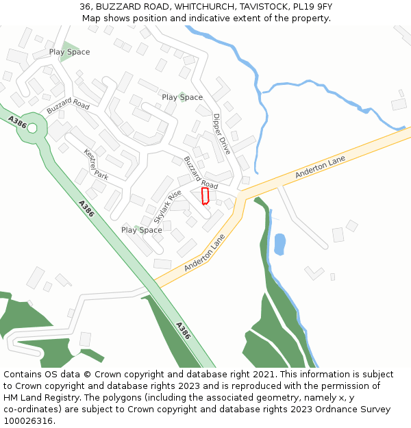 36, BUZZARD ROAD, WHITCHURCH, TAVISTOCK, PL19 9FY: Location map and indicative extent of plot