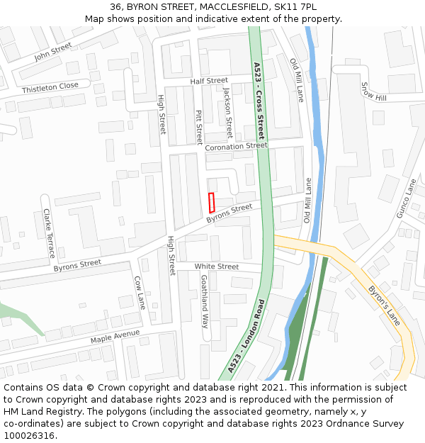 36, BYRON STREET, MACCLESFIELD, SK11 7PL: Location map and indicative extent of plot