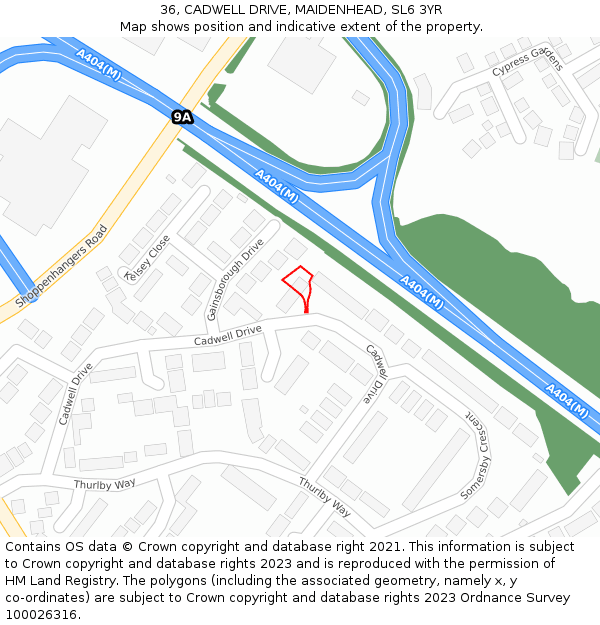 36, CADWELL DRIVE, MAIDENHEAD, SL6 3YR: Location map and indicative extent of plot