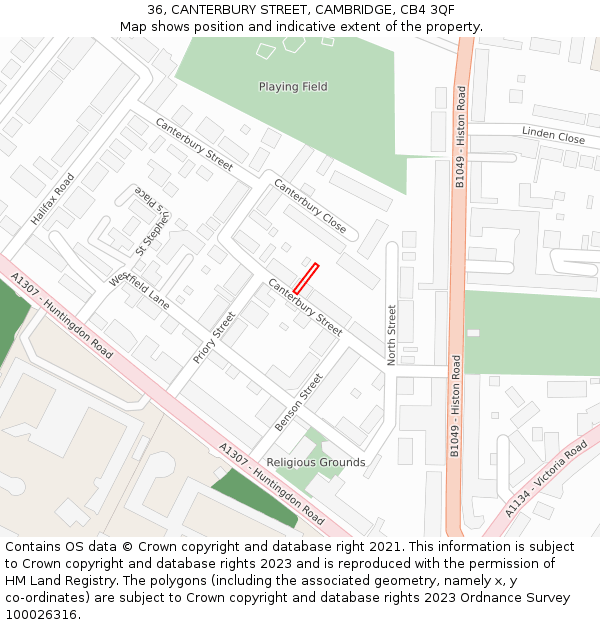 36, CANTERBURY STREET, CAMBRIDGE, CB4 3QF: Location map and indicative extent of plot