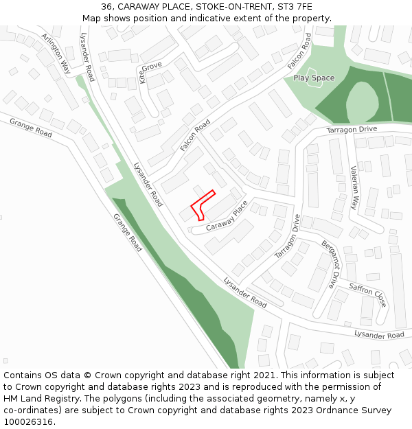 36, CARAWAY PLACE, STOKE-ON-TRENT, ST3 7FE: Location map and indicative extent of plot
