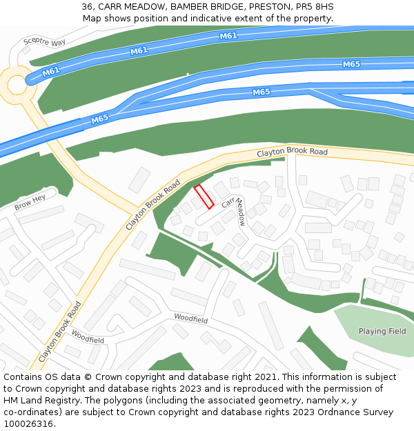 36, CARR MEADOW, BAMBER BRIDGE, PRESTON, PR5 8HS: Location map and indicative extent of plot