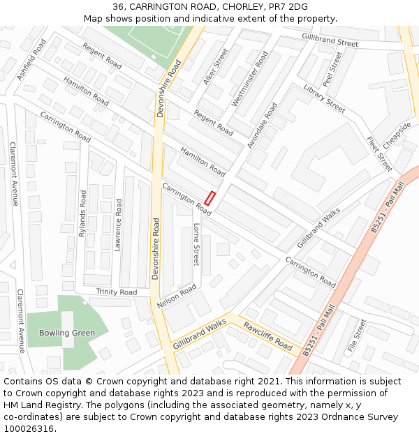 36, CARRINGTON ROAD, CHORLEY, PR7 2DG: Location map and indicative extent of plot