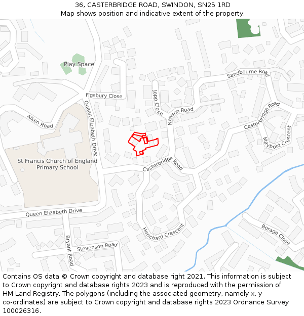 36, CASTERBRIDGE ROAD, SWINDON, SN25 1RD: Location map and indicative extent of plot