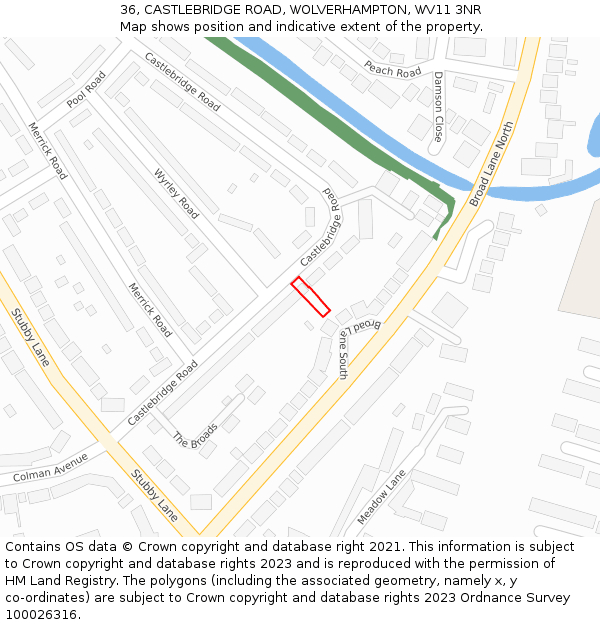 36, CASTLEBRIDGE ROAD, WOLVERHAMPTON, WV11 3NR: Location map and indicative extent of plot