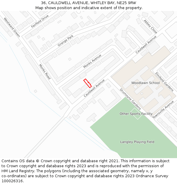 36, CAULDWELL AVENUE, WHITLEY BAY, NE25 9RW: Location map and indicative extent of plot