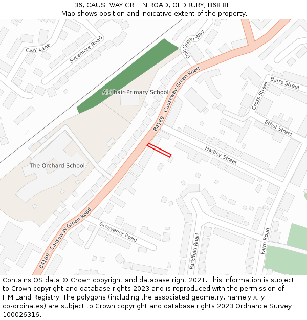 36, CAUSEWAY GREEN ROAD, OLDBURY, B68 8LF: Location map and indicative extent of plot