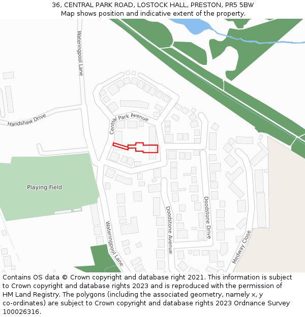 36, CENTRAL PARK ROAD, LOSTOCK HALL, PRESTON, PR5 5BW: Location map and indicative extent of plot