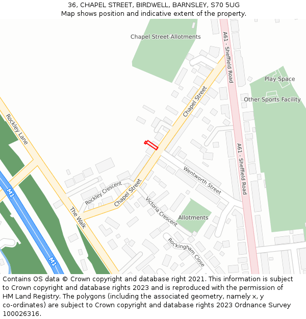 36, CHAPEL STREET, BIRDWELL, BARNSLEY, S70 5UG: Location map and indicative extent of plot