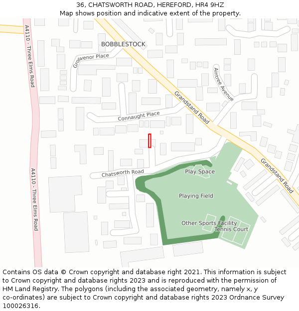36, CHATSWORTH ROAD, HEREFORD, HR4 9HZ: Location map and indicative extent of plot