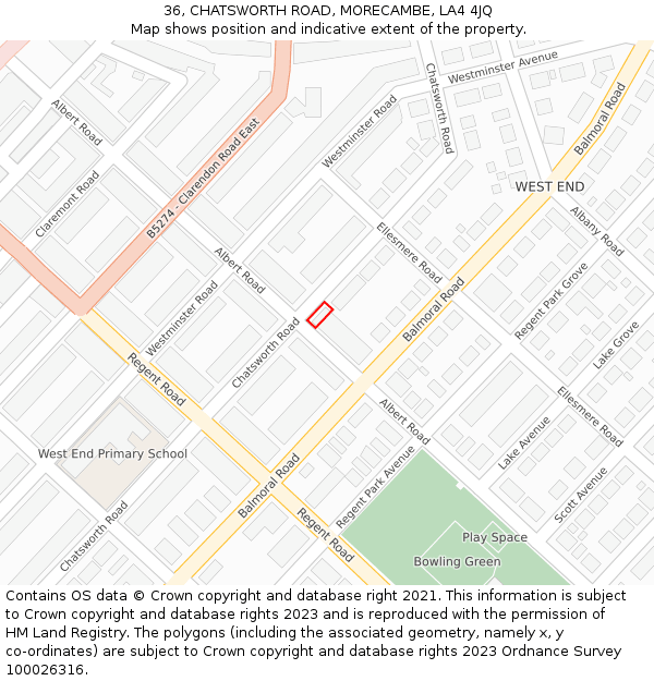 36, CHATSWORTH ROAD, MORECAMBE, LA4 4JQ: Location map and indicative extent of plot