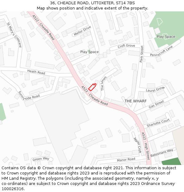 36, CHEADLE ROAD, UTTOXETER, ST14 7BS: Location map and indicative extent of plot