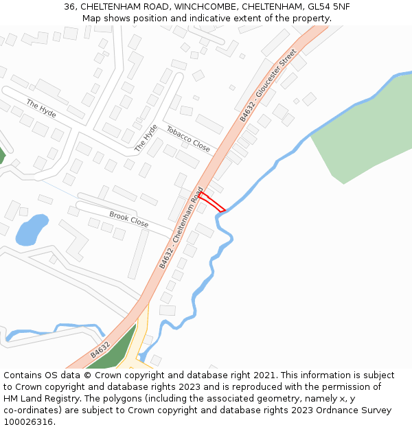 36, CHELTENHAM ROAD, WINCHCOMBE, CHELTENHAM, GL54 5NF: Location map and indicative extent of plot