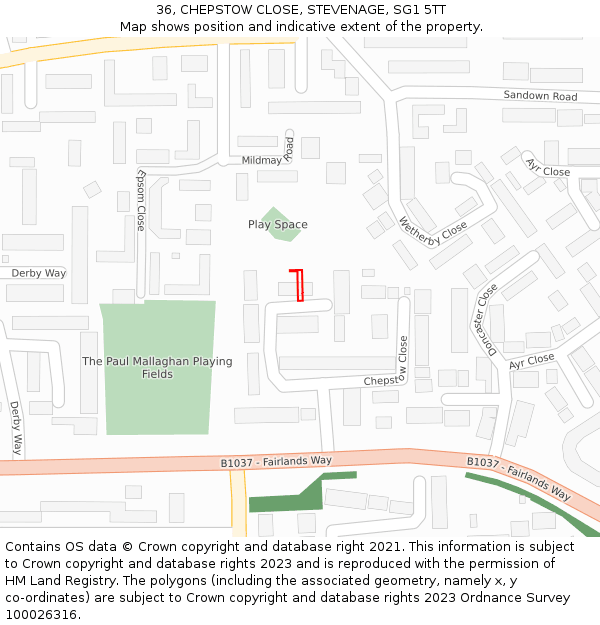 36, CHEPSTOW CLOSE, STEVENAGE, SG1 5TT: Location map and indicative extent of plot