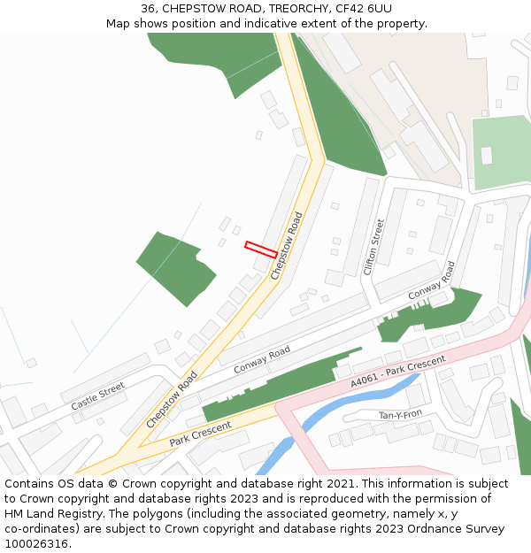 36, CHEPSTOW ROAD, TREORCHY, CF42 6UU: Location map and indicative extent of plot