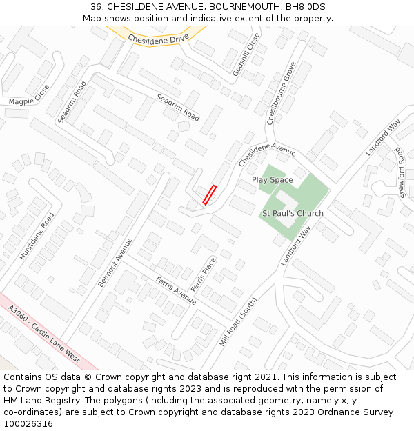 36, CHESILDENE AVENUE, BOURNEMOUTH, BH8 0DS: Location map and indicative extent of plot