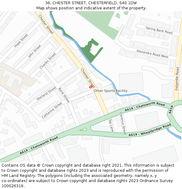 36, CHESTER STREET, CHESTERFIELD, S40 1DW: Location map and indicative extent of plot