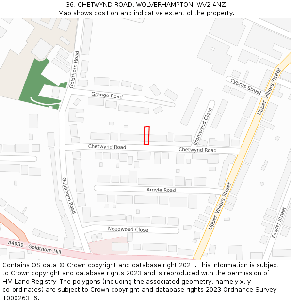 36, CHETWYND ROAD, WOLVERHAMPTON, WV2 4NZ: Location map and indicative extent of plot