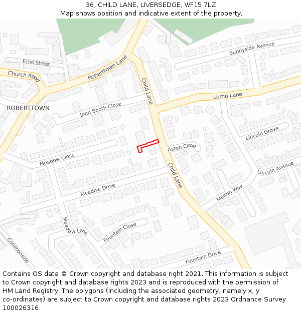 36, CHILD LANE, LIVERSEDGE, WF15 7LZ: Location map and indicative extent of plot