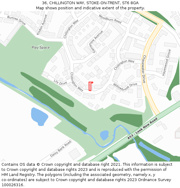 36, CHILLINGTON WAY, STOKE-ON-TRENT, ST6 8GA: Location map and indicative extent of plot