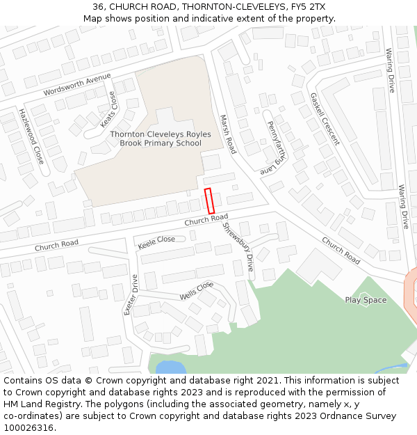 36, CHURCH ROAD, THORNTON-CLEVELEYS, FY5 2TX: Location map and indicative extent of plot