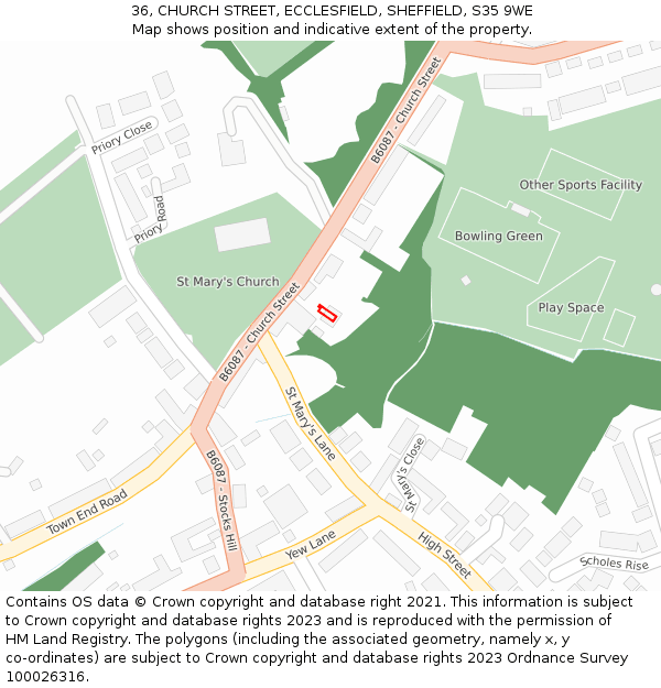 36, CHURCH STREET, ECCLESFIELD, SHEFFIELD, S35 9WE: Location map and indicative extent of plot