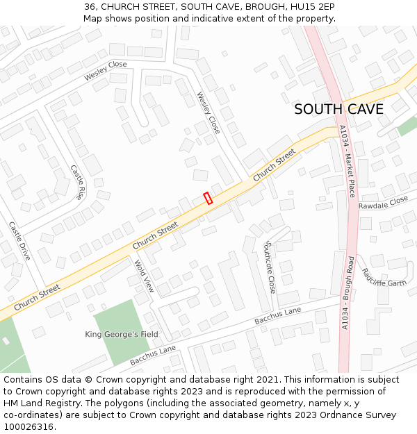 36, CHURCH STREET, SOUTH CAVE, BROUGH, HU15 2EP: Location map and indicative extent of plot